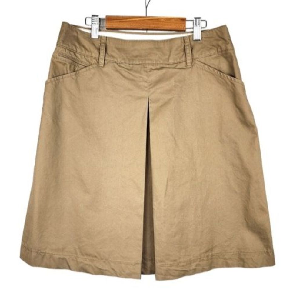 MNG By Mango Skirt Women's Size 10 TAN Cotton A-Line Knee Length Pleated